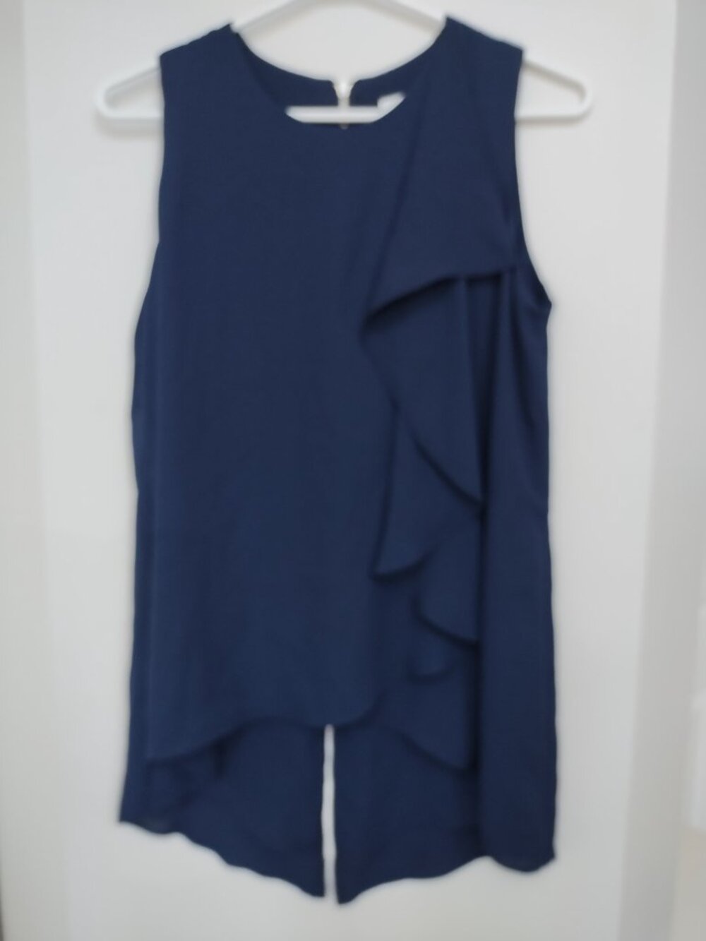 Navy flowy dressy tank with upper back zipper - Picture 2 of 6